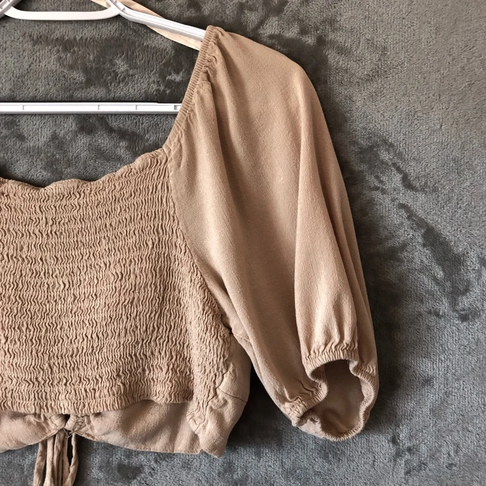Wild Fable Puff Sleeve Crop Blouse Size L Elastic Back Boho Peasant Lightweight
